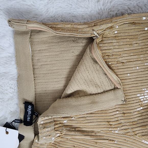 Retrofête Julien Sequin Knit Flare Pants Nude Tan High Rise L NWT Party - Picture 14 of 15